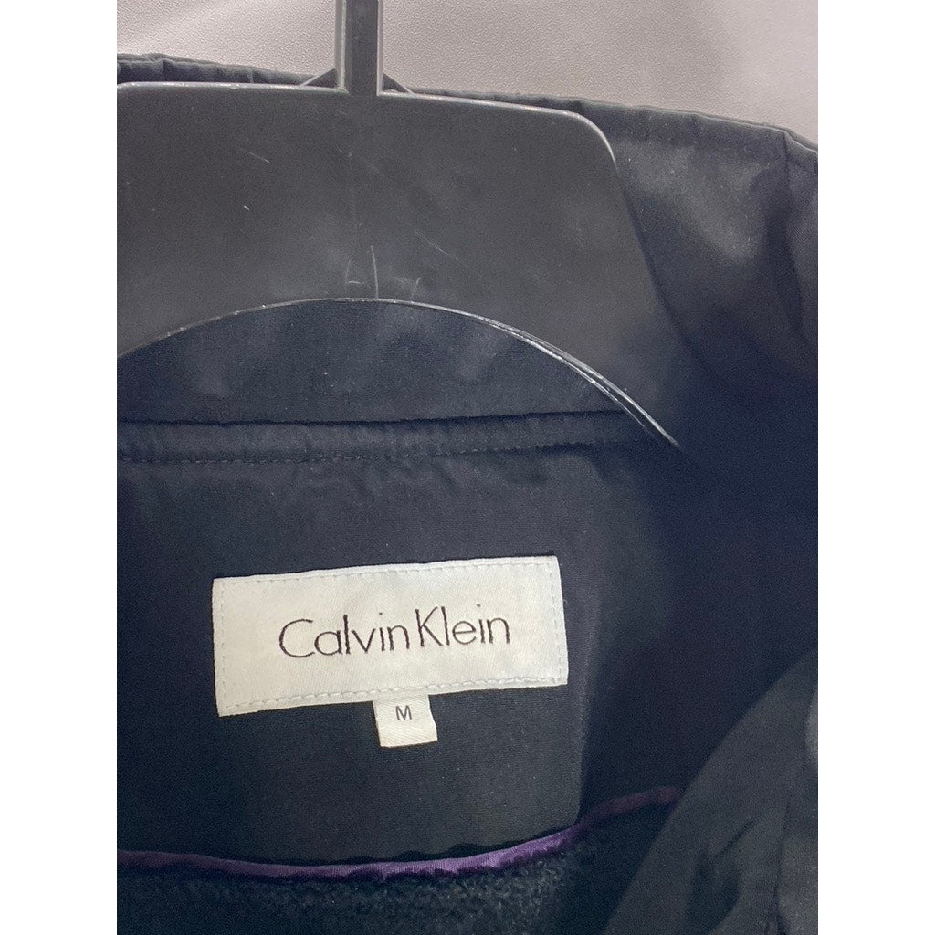 CALVIN KLEIN Women's Black Diamond Quilted Zip-Up Faux-Fur Hood Jacket SZ M