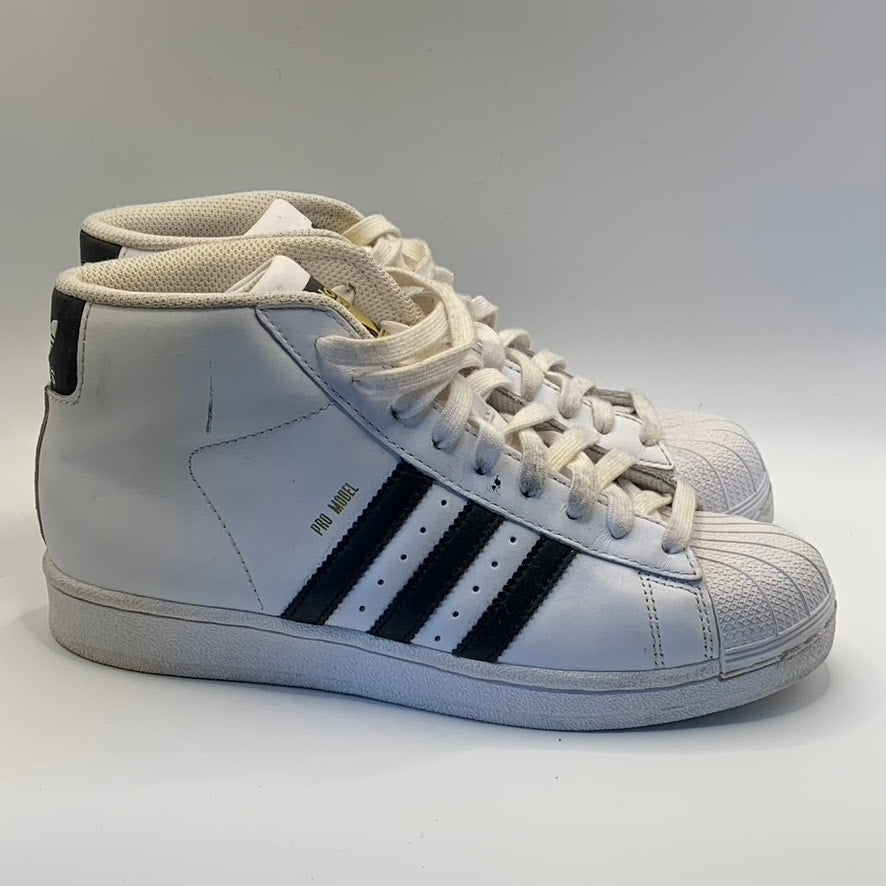 ADIDAS Women's White/Black Pro Model 3-Stripe High-Top Lace-Up Sneakers SZ 5.5