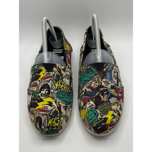 TOMS X MARVEL Women's Black Multi Marvel Comic Pop Print Classic Shoes SZ 7.5
