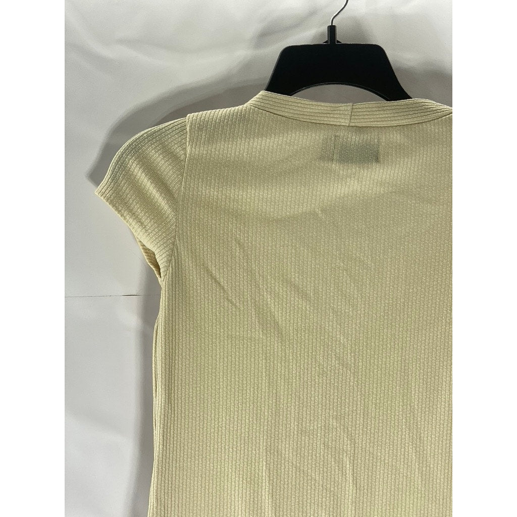 ASOS DESIGN Women’s Beige Ribbed Button-Up V-Neck Short Sleeve T-Shirt Dress SZ6