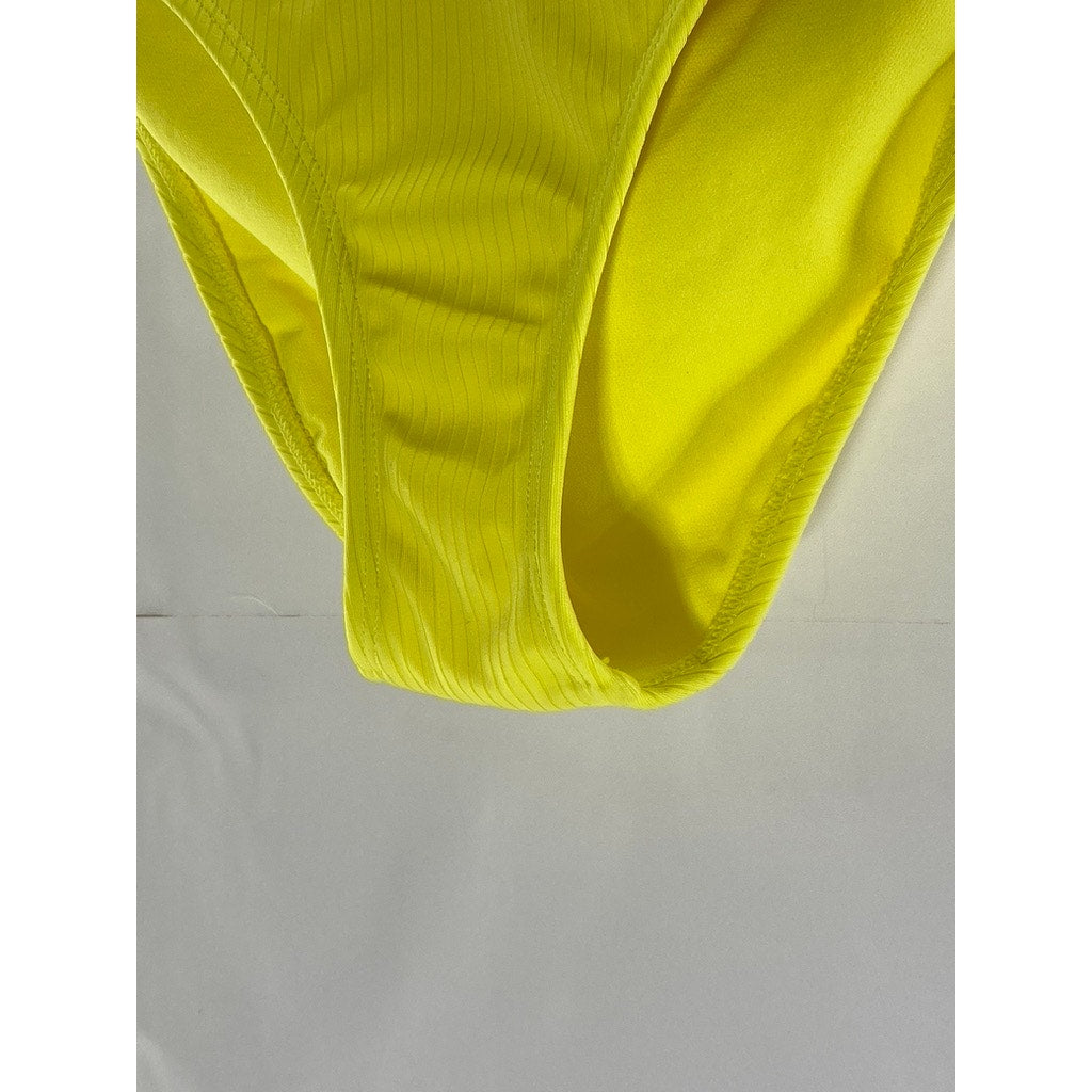 XHILARATION Women's Yellow Wide-Rib Cross-Back Cheeky Bikini Set SZ M