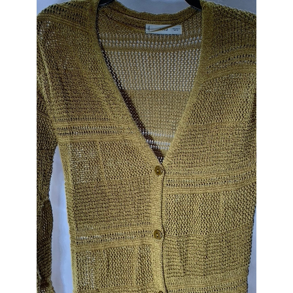 MANGO Women's Tan Knit Side Slit Button-Up Long Cardigan SZ M