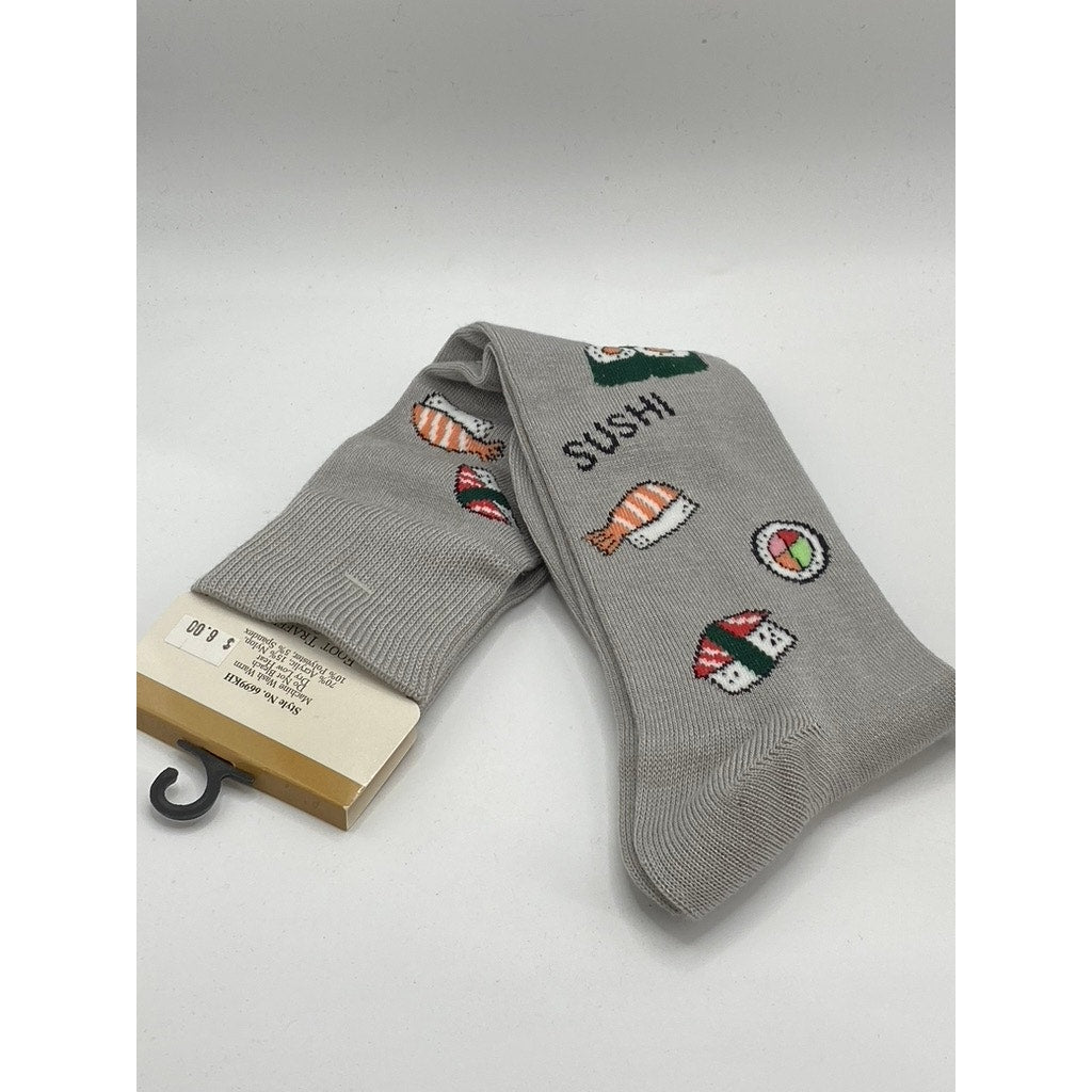 FOOT TRAFFIC Women's Gray Sushi Print Pull-On Knee High Knit Socks SZ OS