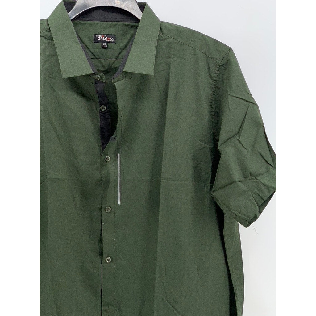 GALAXY BY HARVIC Men's Olive Slim Fit Button-Up Shirt SZ 2XL