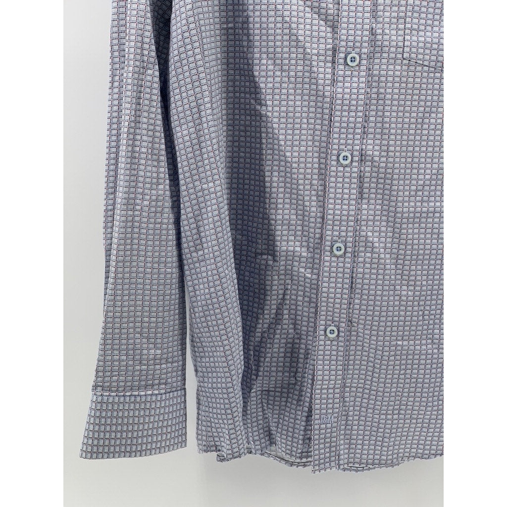 JOHNSTON & MURPHY Men's Pindot Grid Print Button-Up Shirt SZ L