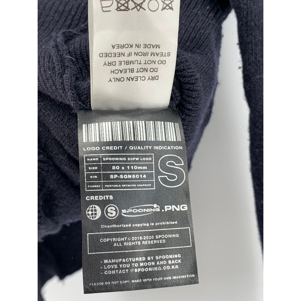 SPOONING Women's Navy Blue Knit Wool Primary Club Button-Up Cropped Cardigan SZS