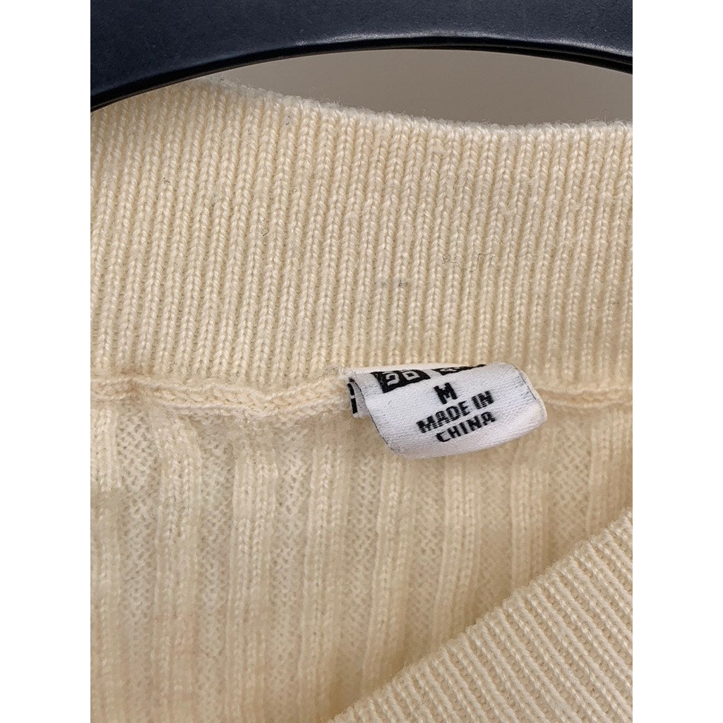 UNIQLO Women's Off-White Rib Knit Short Sleeve Cropped Mock-Neck Top SZ M