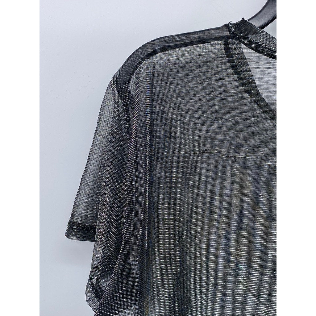 UNBRANDED Women's Black Crewneck Sheer Short Sleeve T-Shirt SZ M