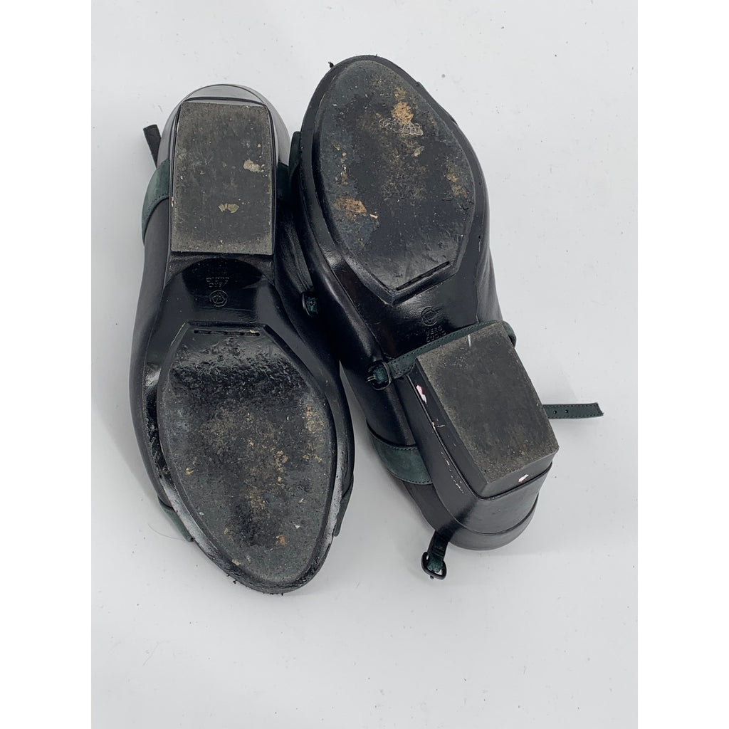 3.1 PHILLIP LIM Women's Washed Black Double Strap Peep-Toe Heeled Shoes SZ 7.5