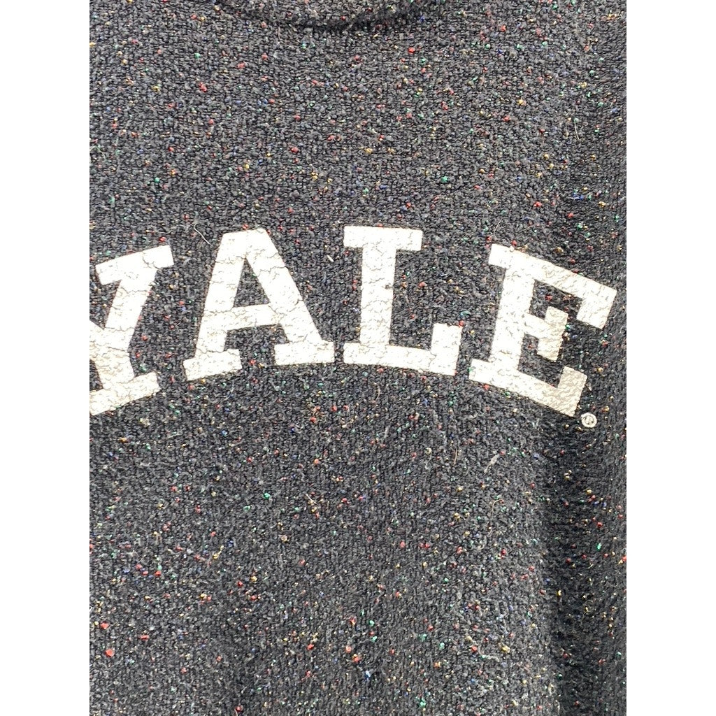 WOOLLY THREADS Men's Black-Multicolor Speckle Yale Logo Crewneck Sweater SZ M