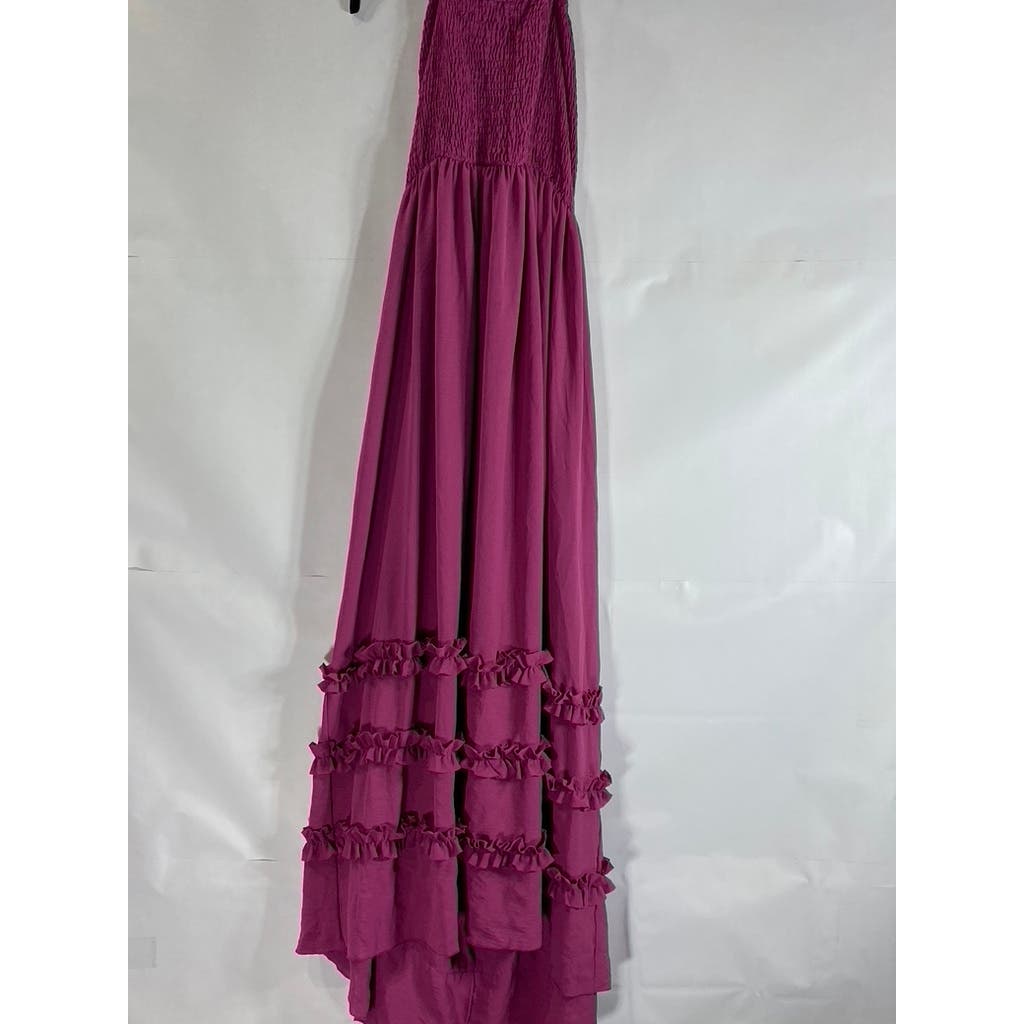 CIDER Women's Violet Solid Shirred Smocked Bodice Halter Maxi Dress SZ M(US6)