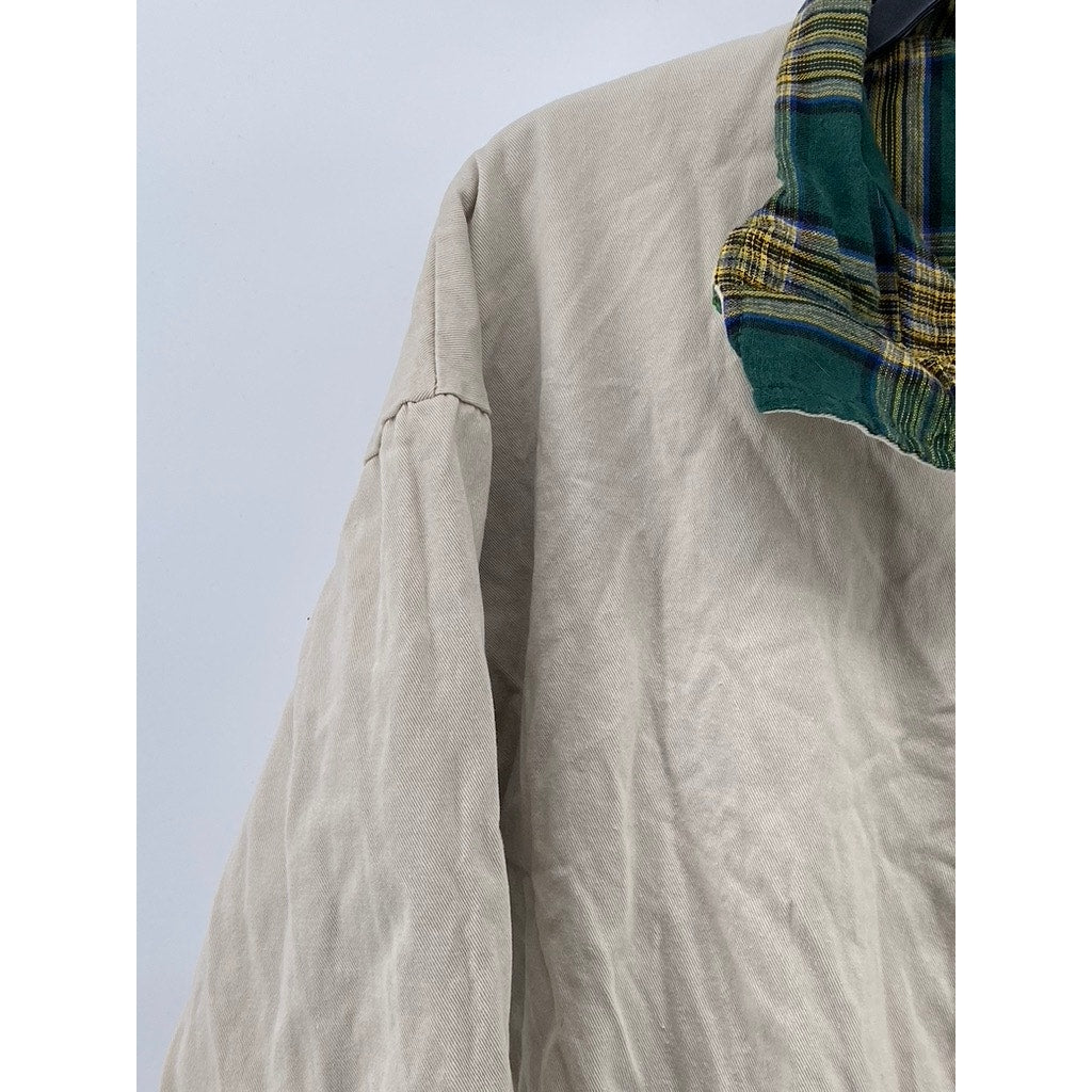 TONG HAUL Men's Vintage Beige-Green Plaid Reversible Zip-Up Jacket SZ S