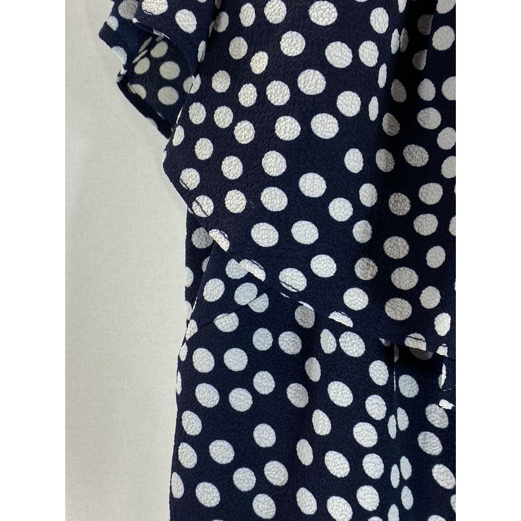 BETSEY JOHNSON Women's Navy Polka Dot Off-The-Shoulder Ruffle Pant Jumpsuit SZ 2