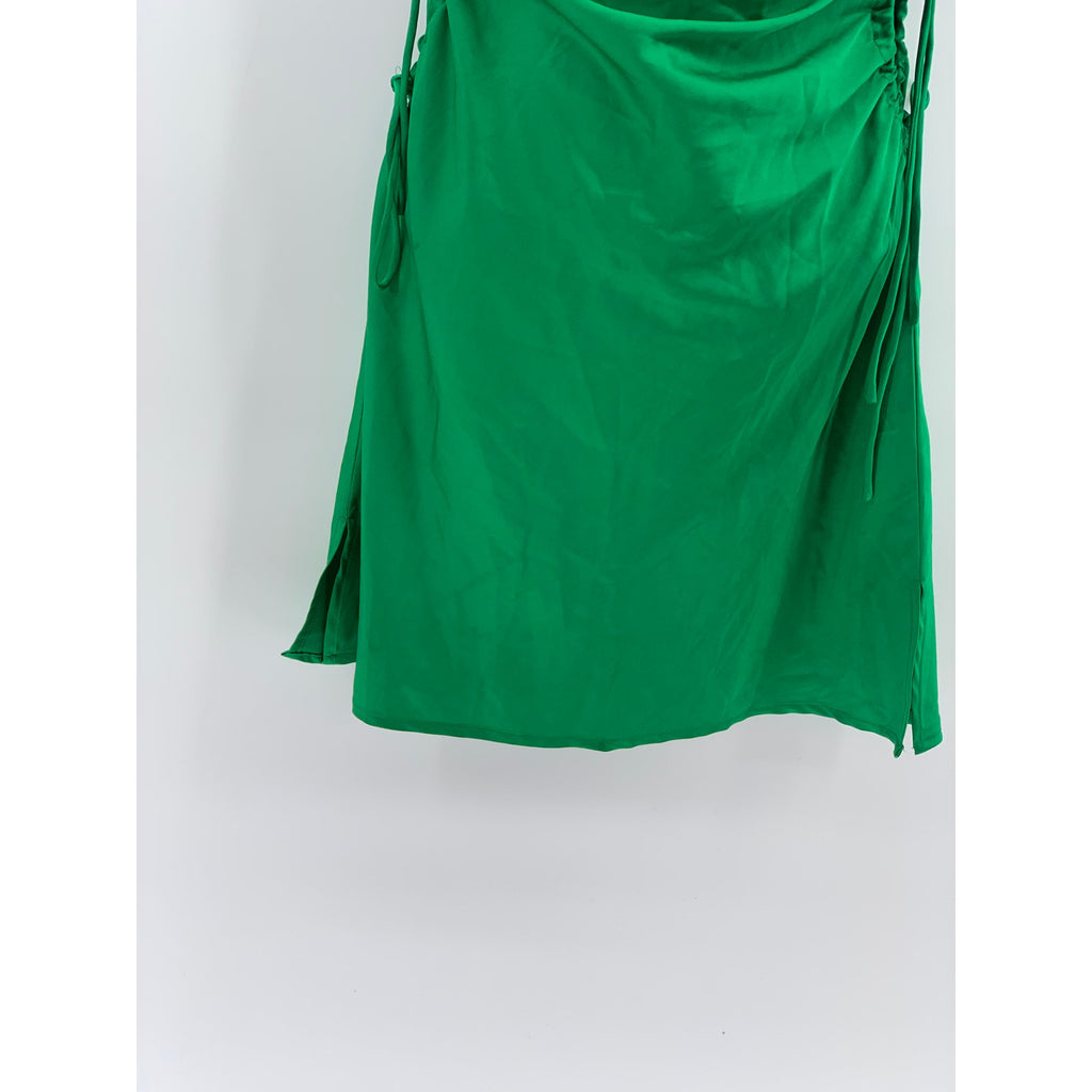 BEIGE BOTANY Women's Dark Green Satin Side-Cutout Cowl-Neck Bodycon Dress SZ S