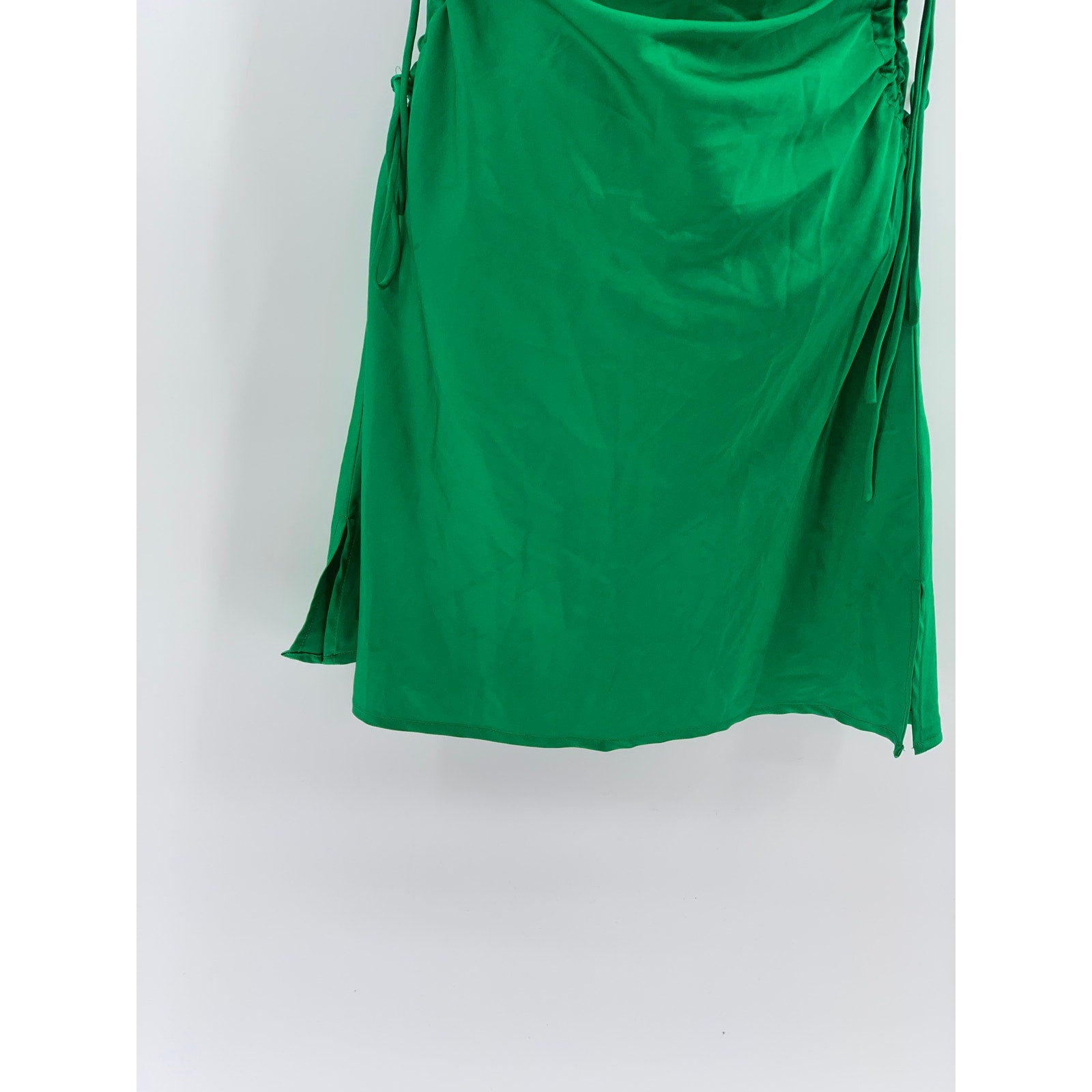 BEIGE BOTANY Women's Dark Green Satin Side-Cutout Cowl-Neck Bodycon Dress SZ S