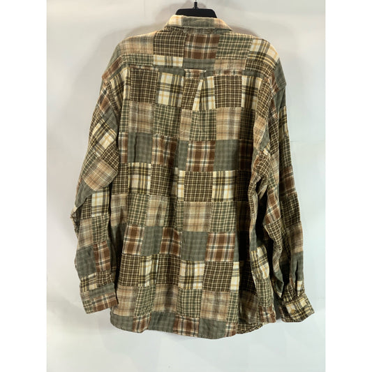 ORVIS Men's Green Cotton Patchwork Button-Up Long Sleeve Shirt SZ L