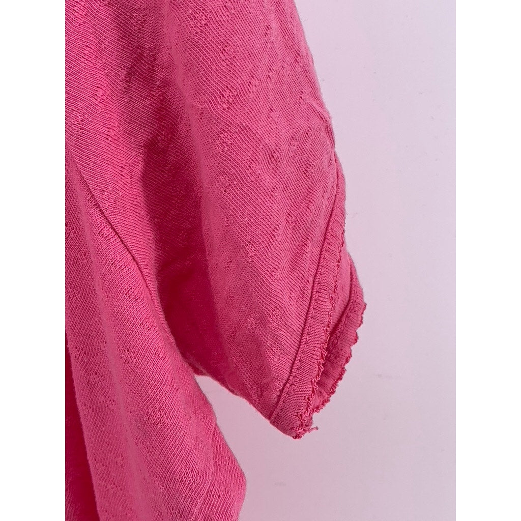 UNBRANDED Women's Pink Floral Embroidered Short Sleeve V-Neck Sleep Gown SZ XL