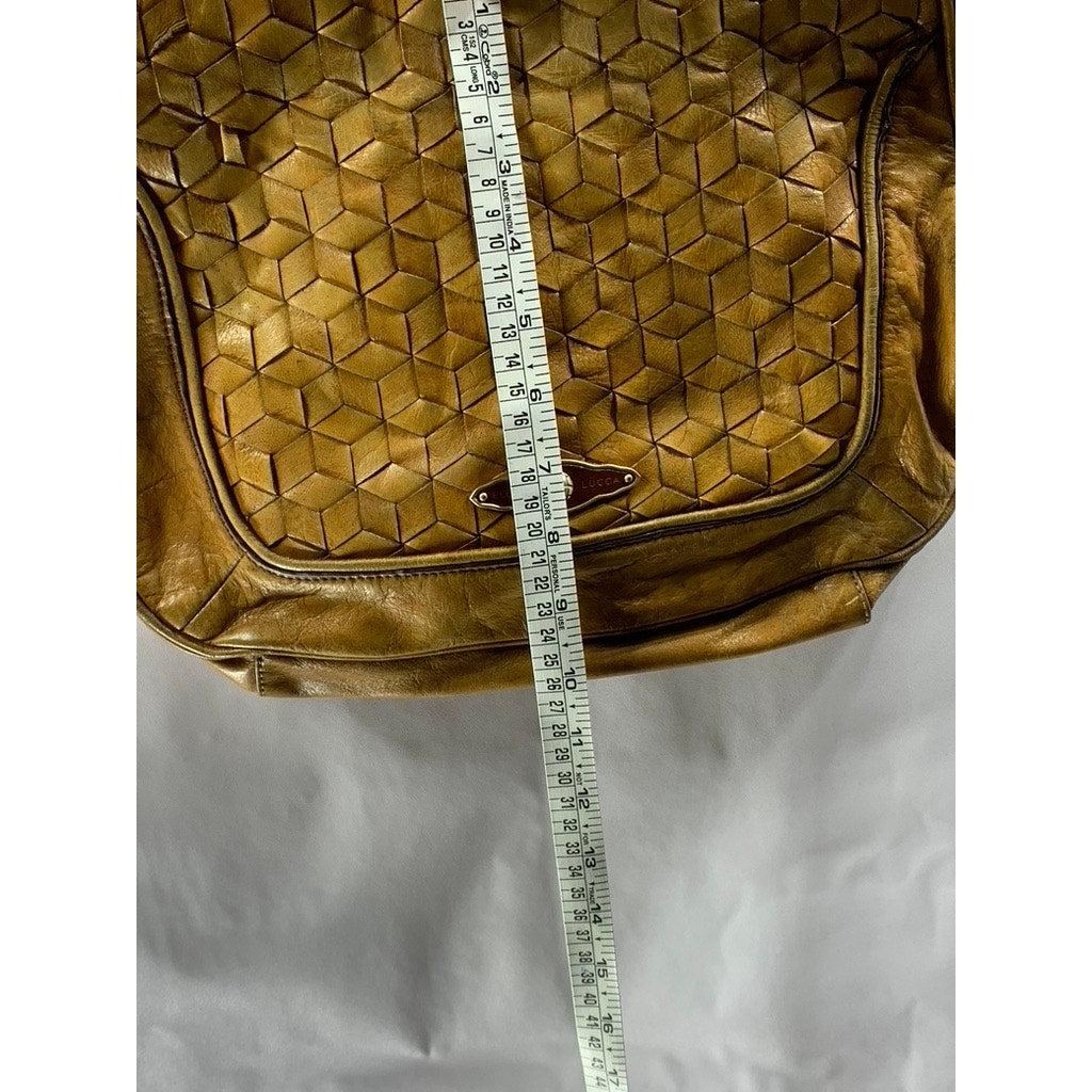 ELLIOTT LUCCA Women's Brown Leather Woven Flap Shoulder Crossbody Bag
