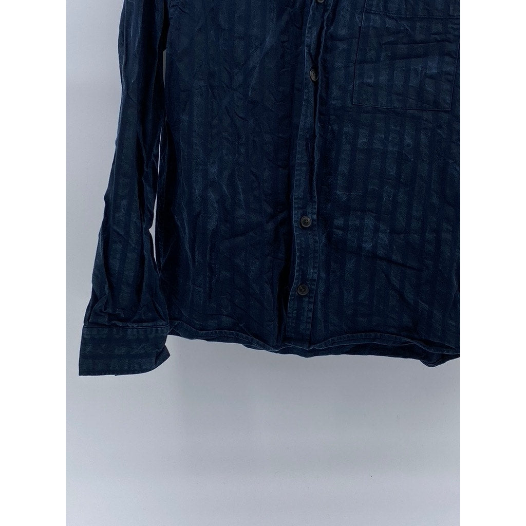 ZARA Men's Blue Wide Striped Regular-Fit Button-Up Long Sleeve Shirt SZ S