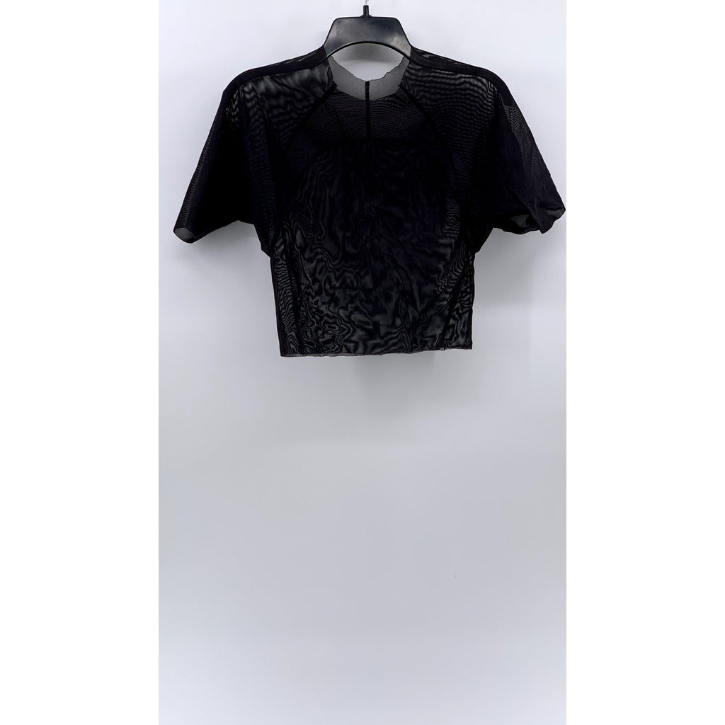 UNBRANDED Women's Black Mesh Crewneck Short Sleeve Top SZ S