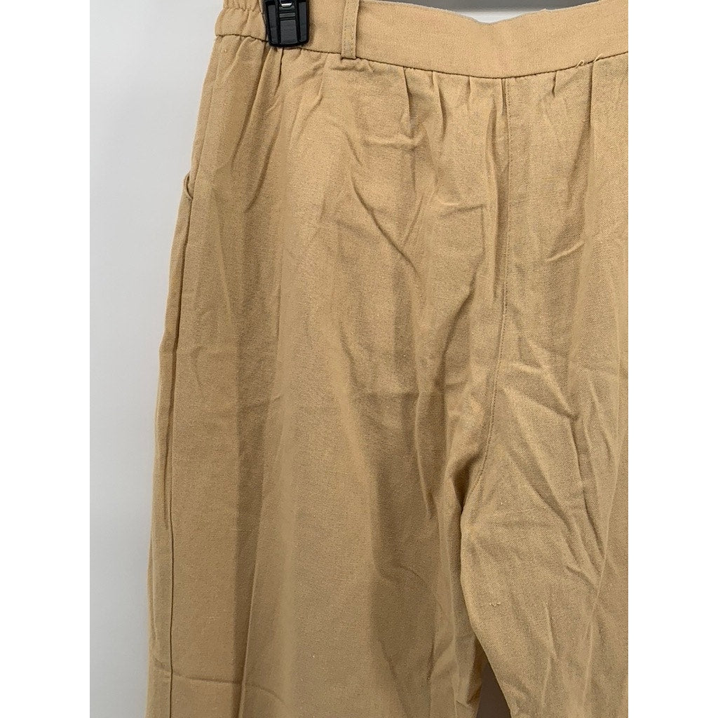 DIVINA Women's Tan Linen-Blend Milan Straight Leg Casual Pants SZ S