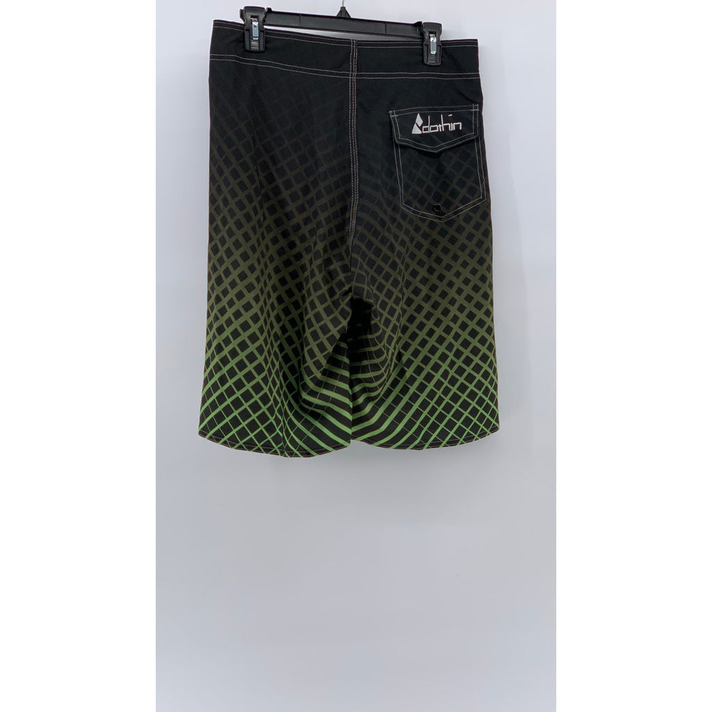 CLOTHIN Men's lack-Green Square Print Pull-On Swim Board Shorts SZ 30