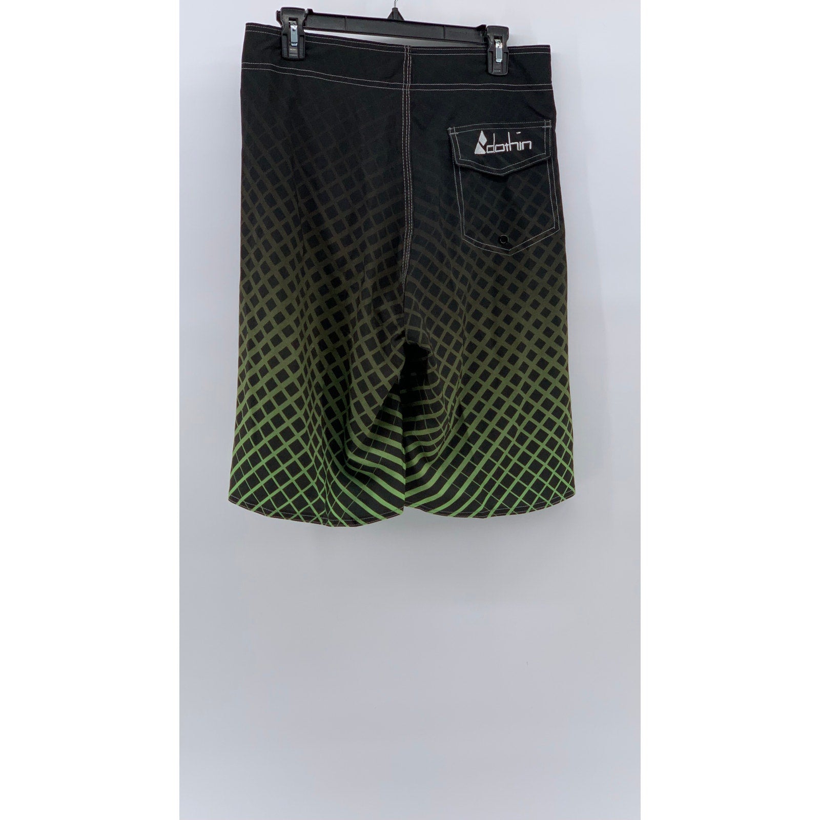 CLOTHIN Men's lack-Green Square Print Pull-On Swim Board Shorts SZ 30