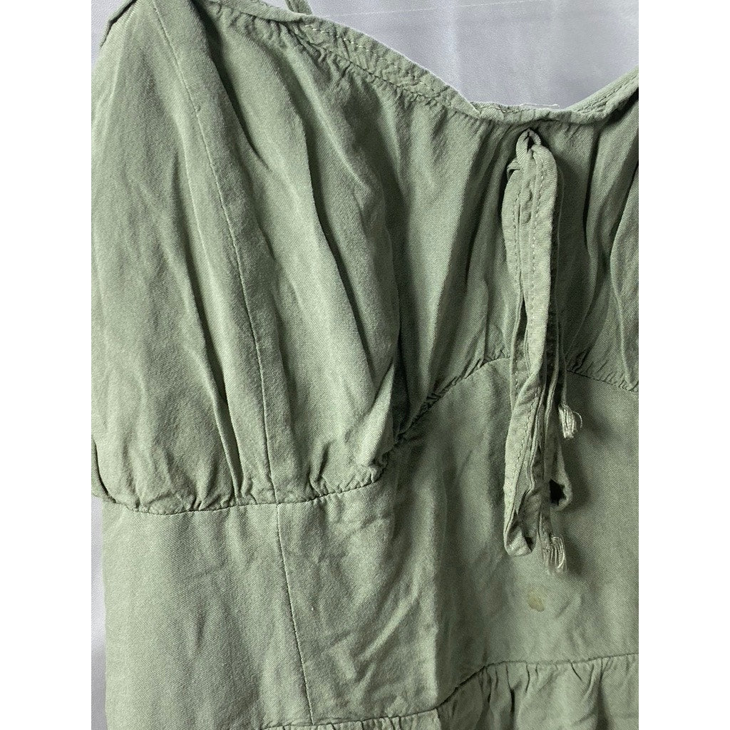 CI SONO Women's Sage Green Sweetheart Spaghetti Strap Tiered Mini Dress SZ S