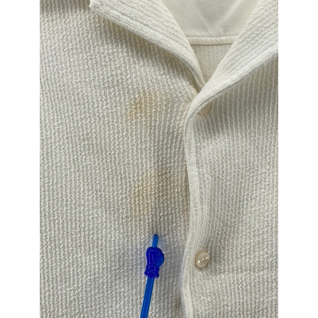 HUGO BOSS Men's Off-White Textured Regular-Fit Button-Up Short Sleeve Shirt SZ L