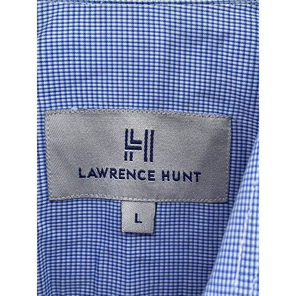 LAWRENCE HUNT Men's Blue-White Gingham Button-Up Long Sleeve Shirt SZ L