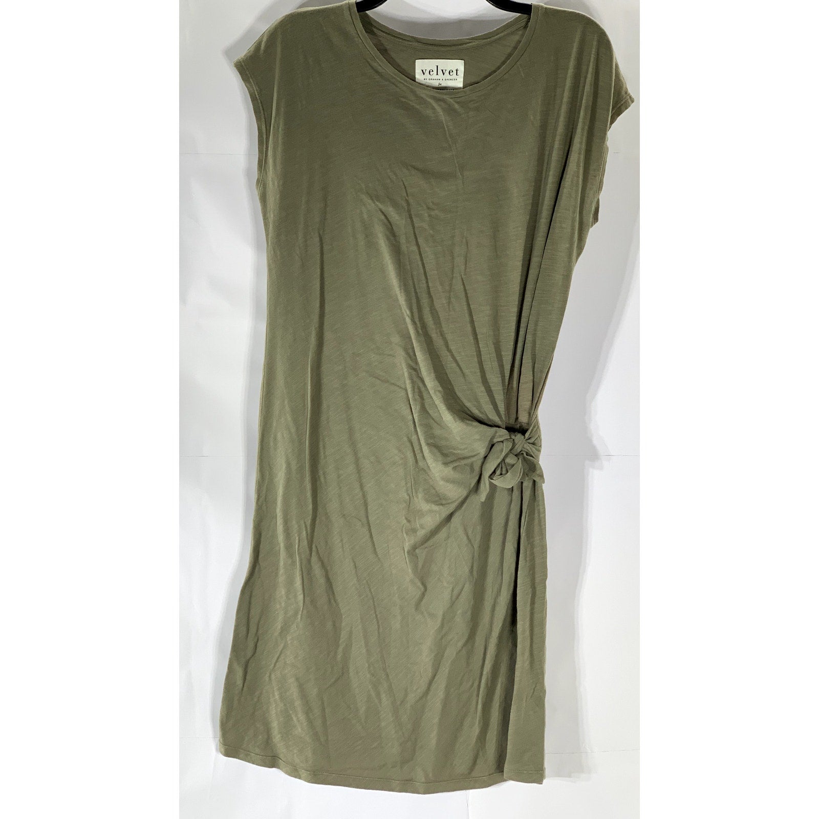 VELVET BY GRAHAM & SPENCER Women's Gray Crewneck Cotton Slub Tie-Waist Dress SZM