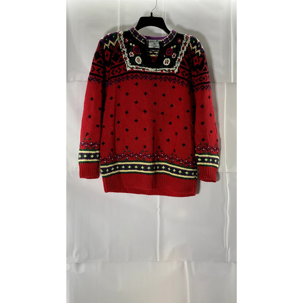 WOODSTOCK INTERNATIONAL BY BERNARD Women's Red/Multi Vintage Knit Sweater SZ 36