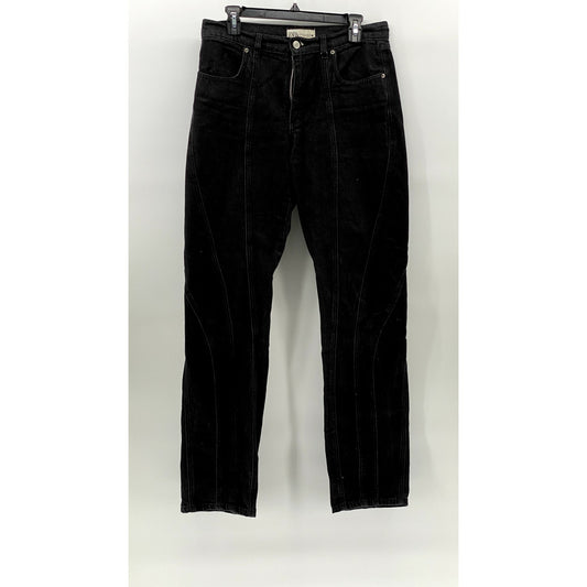 ZARA Women's Black Denim Striped High-Rise Slim Leg Regular-Fit Jeans SZ 8