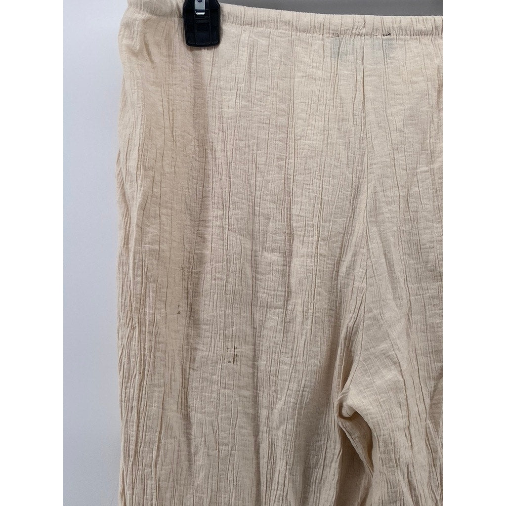 ZARA Women's Beige Textured Relaxed-Fit Straight-Leg Casual Pull-On Pant SZ M