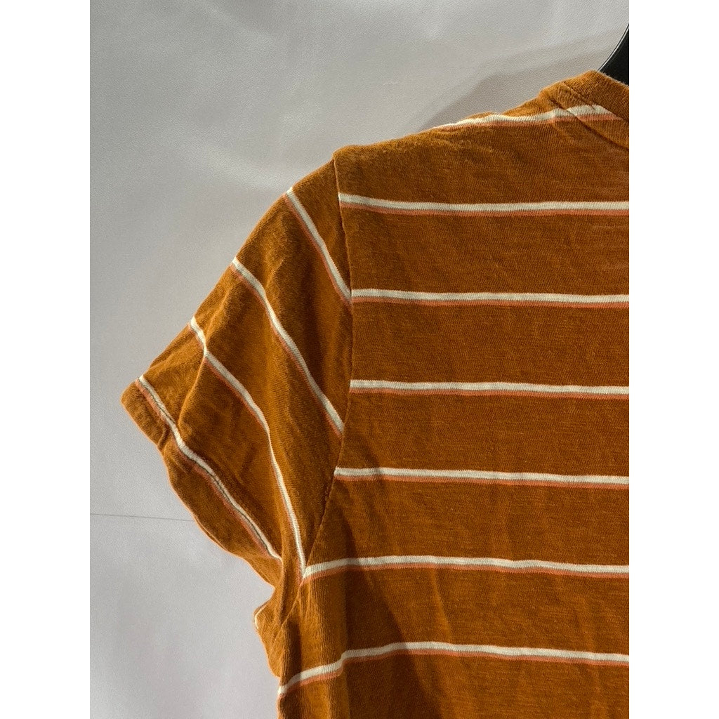 UNIVERSAL THREAD Women's Orange Striped V-Neck Short Sleeve Pocket Top SZ XS