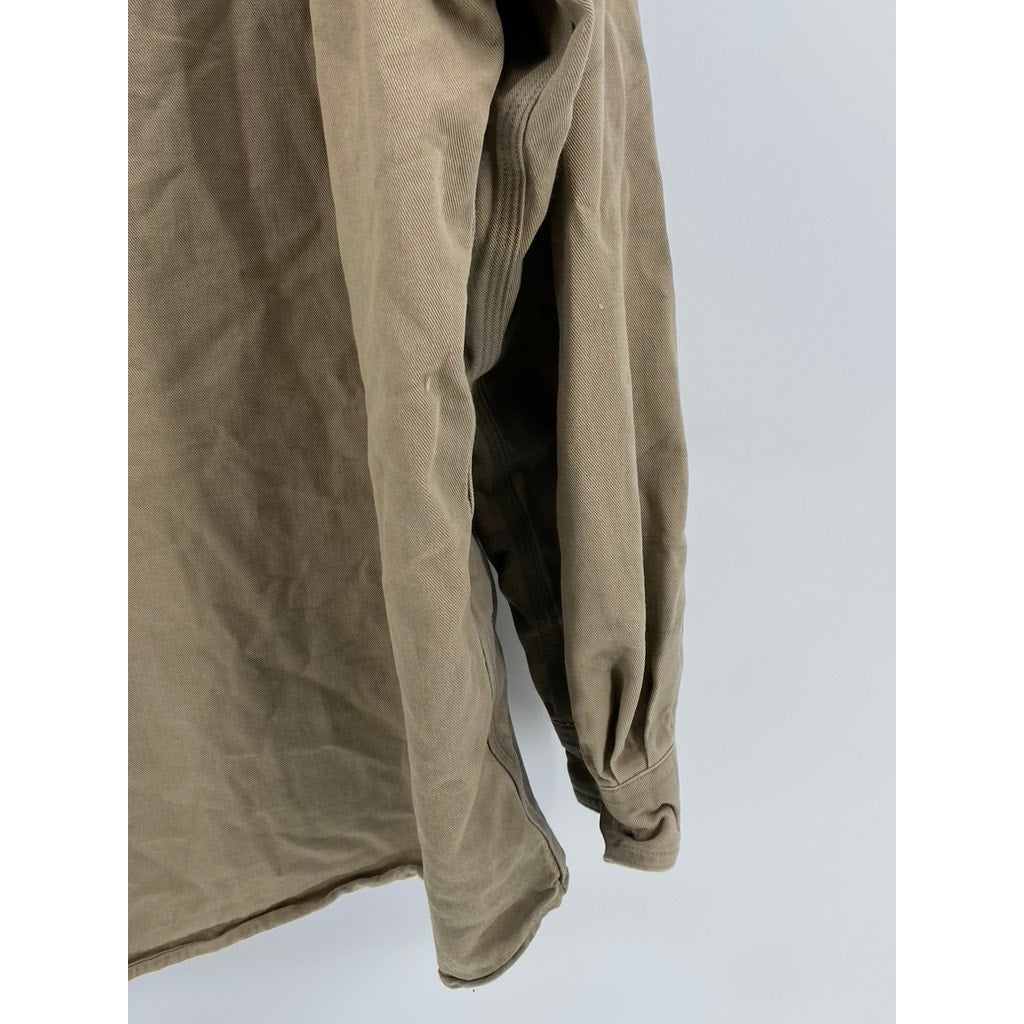 CARHARTT Men's Tan Distressed FR Regular Fit Twill Button-Up Shirt SZ 2XL