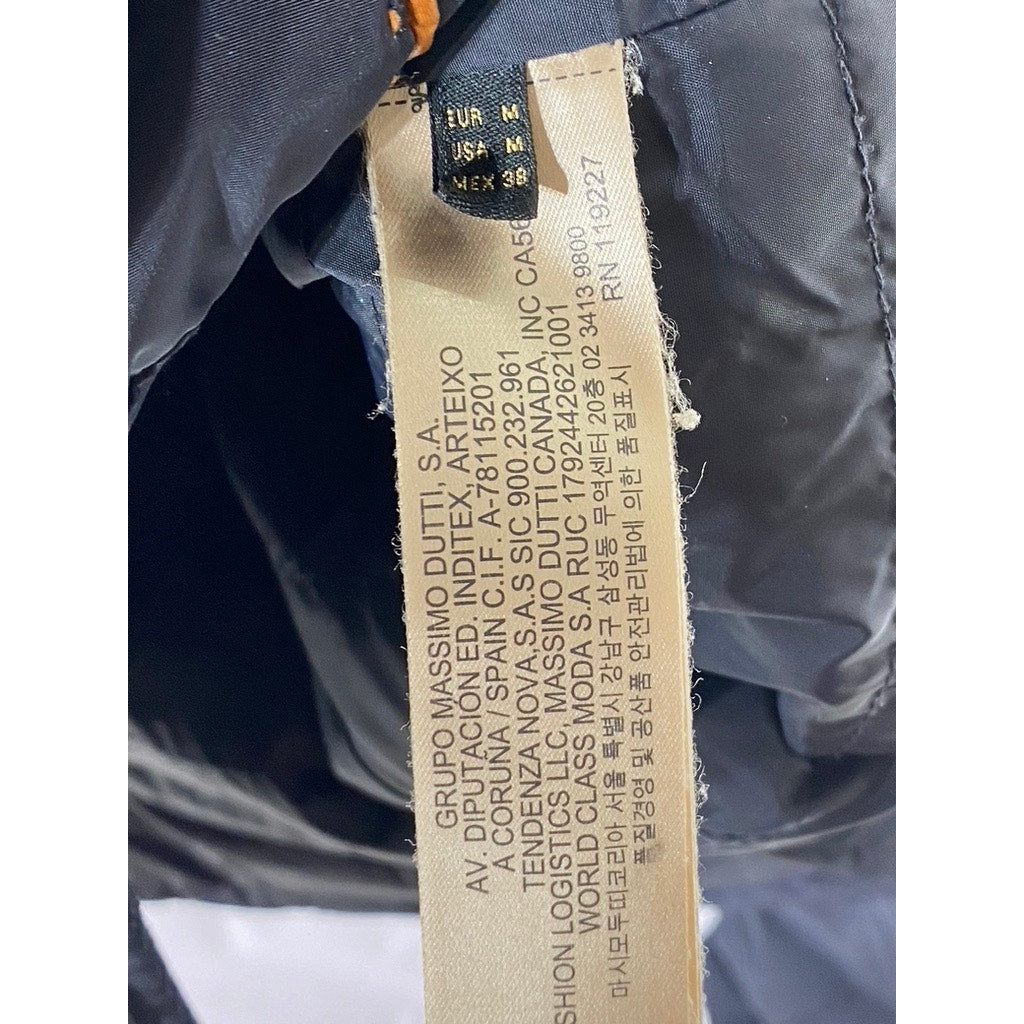 MASSIMO DUTTI  Men's Navy Snap-Button Zip-Up Quilted Jacket SZ M