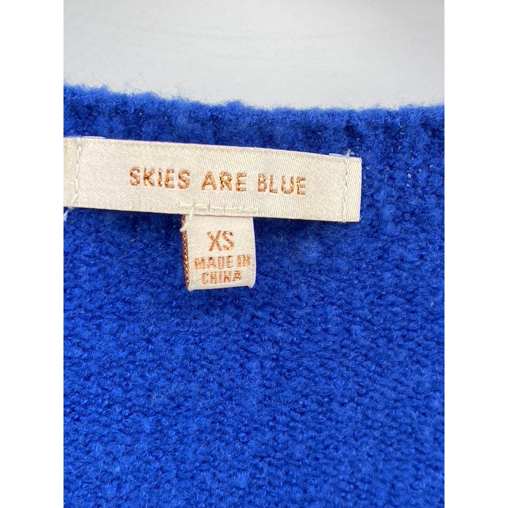 SKIES ARE BLUE Women's Royal Blue V-Neck Soft Knit Pullover Sweater SZ XS