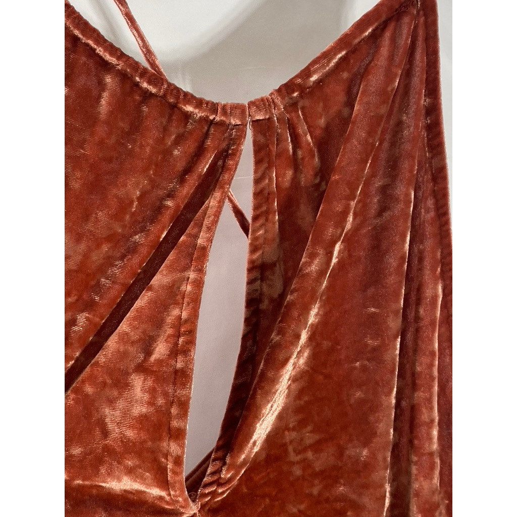 OUT FROM UNDER Women's Rust Velvet Keyhole Racerback Halter Bodysuit SZ L