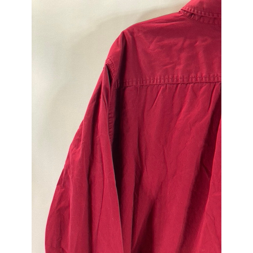 EDDIE BAUER Men's Red Cotton Regular-Fit Button-Up Long Sleeve Shirt SZ L