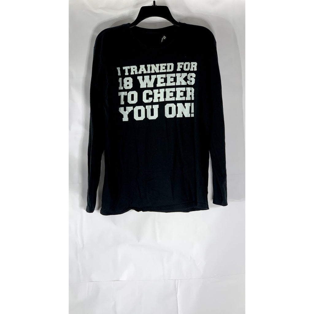 UNBRANDED Men’s Black-White Logo Crewneck Long Sleeve T-Shirt SZ M