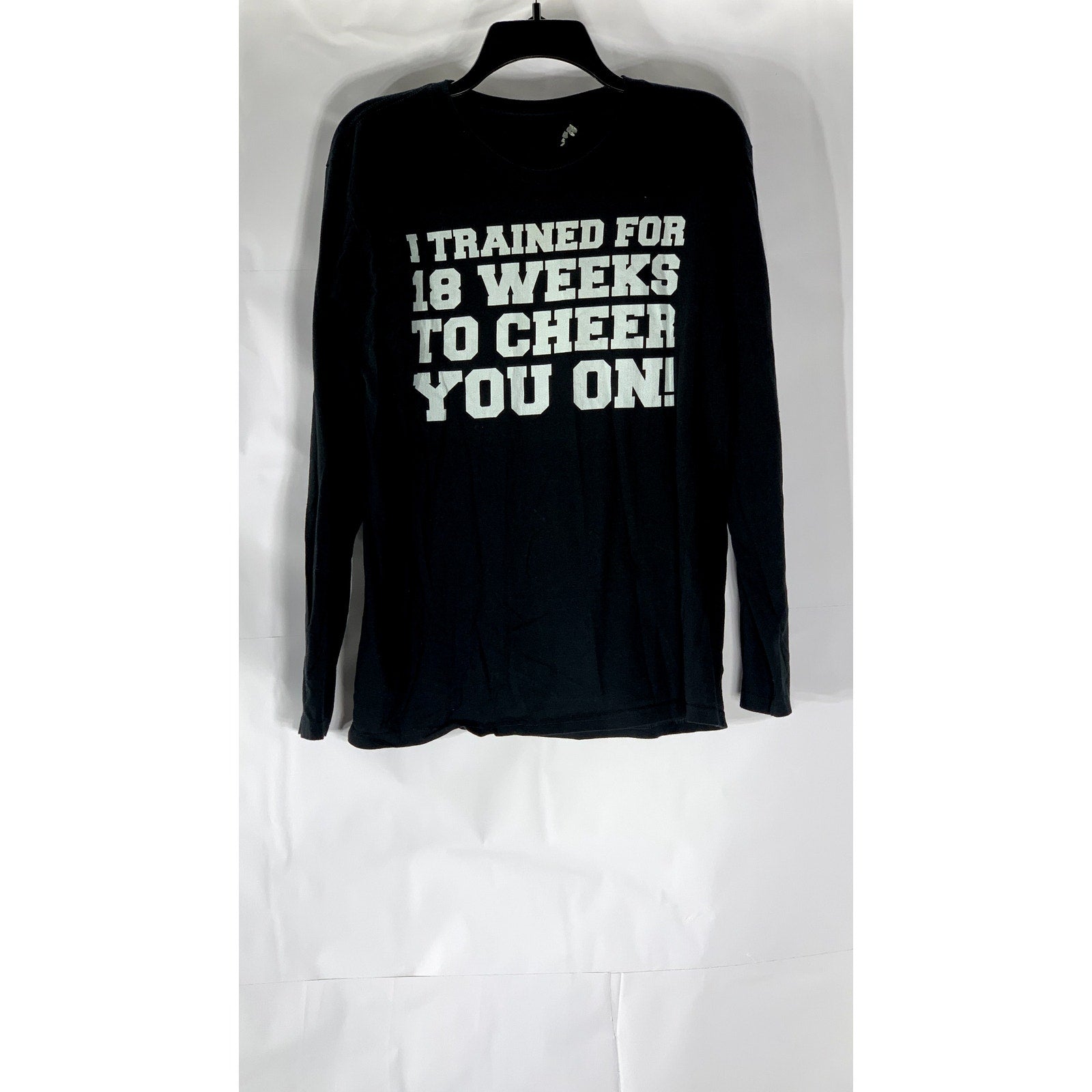 UNBRANDED Men’s Black-White Logo Crewneck Long Sleeve T-Shirt SZ M