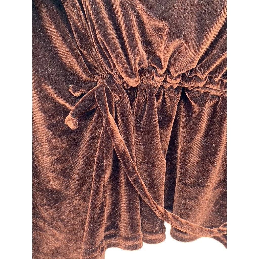 PEACHES N' CREAM Women's Brown Velvet Open-Front Back Cinched Sweater SZ XS