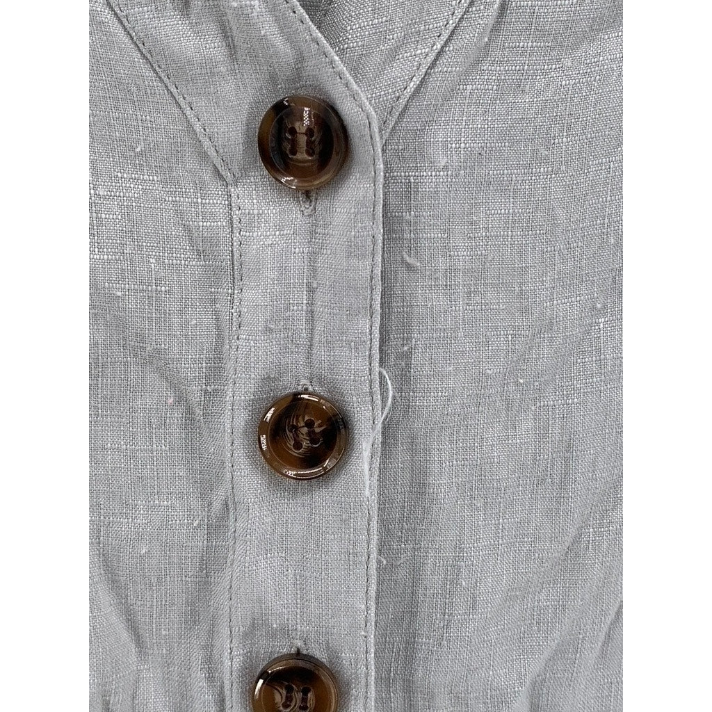 UNBRANDED Women's Gray V-Neck Button-Front Ruffle Hem Dress SZ M