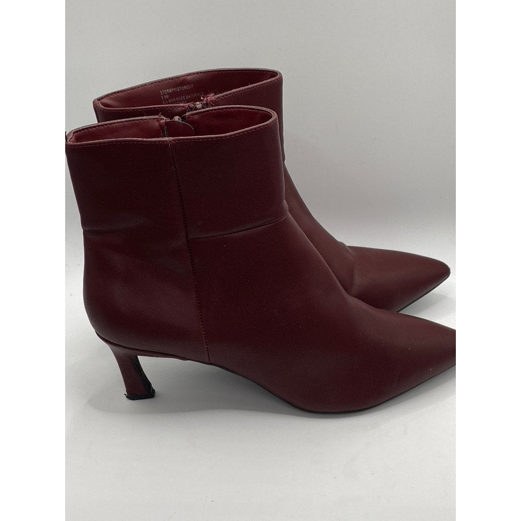 MADDEN GIRL Women's Burgundy Faux-Leather Stormyy Pointed-Toe Ankle Boots SZ 9.5