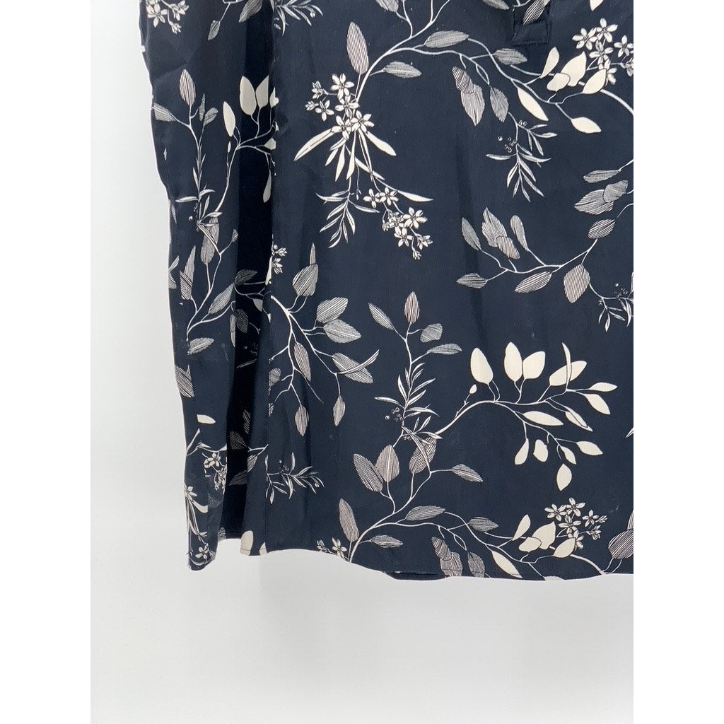 BANANA REPUBLIC Women's Navy Floral Split Neck Short Sleeve Essential Top SZ XL
