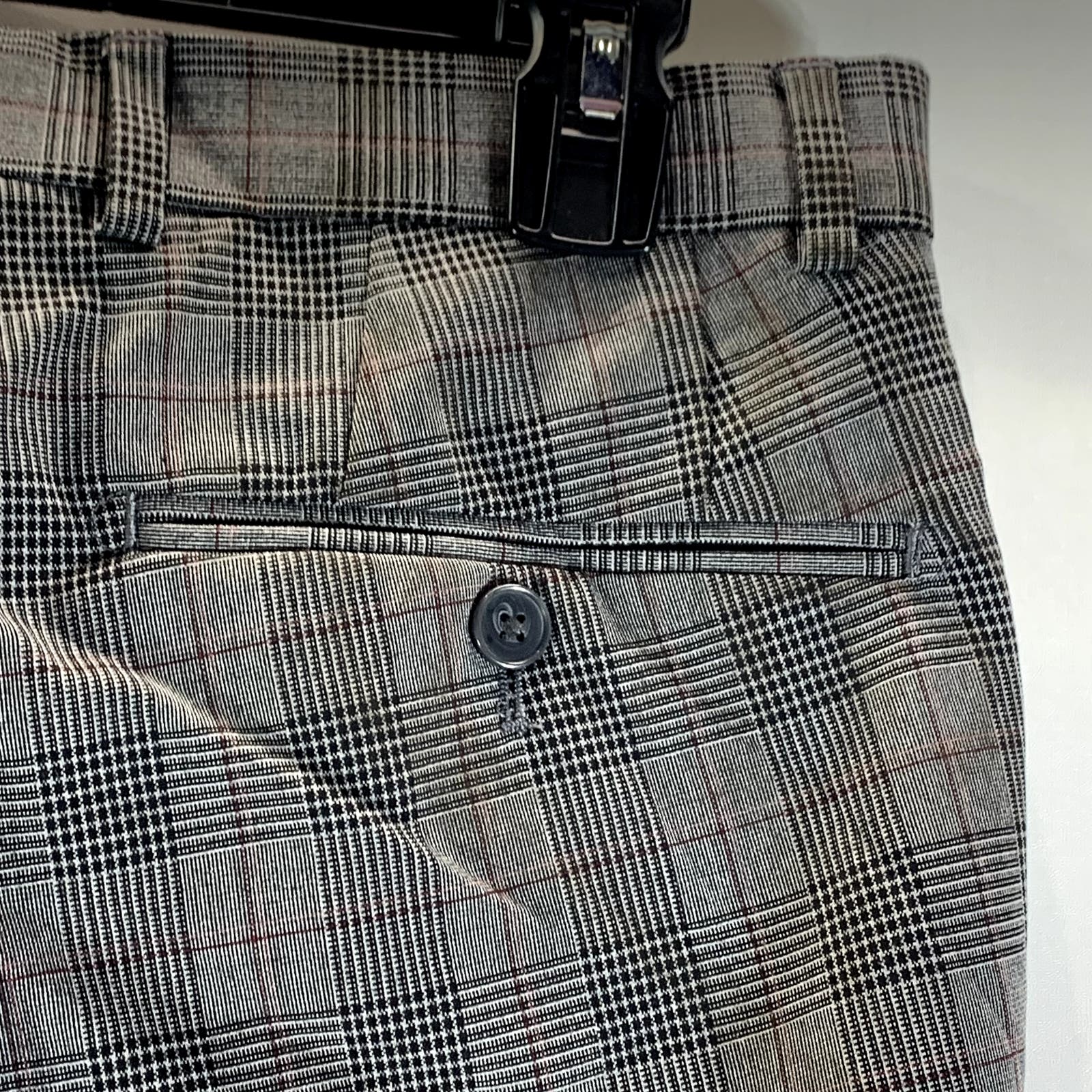 CALVIN KLEIN Men's Charcoal Plaid Slim-Fit Flat Front Dress Pants SZ 33X30