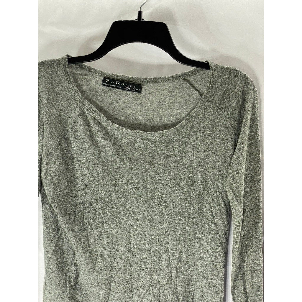 ZARA BASIC Women’s Gray Heather Scoop-Neck Long Sleeve Lightweight Top SZ M