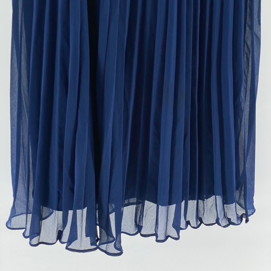 ASOS DESIGN Women's Dark Blue V-Neck Tie-Waist Pleated Midi Dress SZ 10