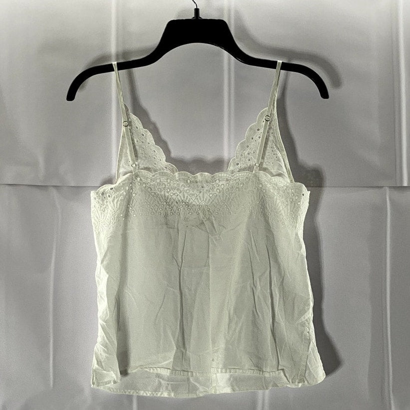 SPLENDID Women's White Taylor Eyelet V-Neck Adjustable-Strap Tank Top SZ M